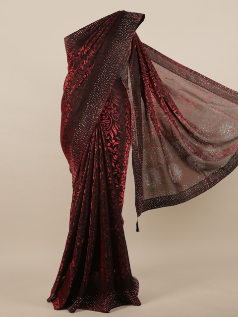 

Pothys Maroon Floral Beads and Stones Jute Silk Saree