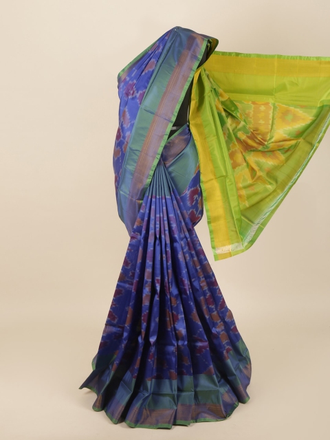 

Pothys Blue & Green Woven Design Pure Silk Pochampally Saree
