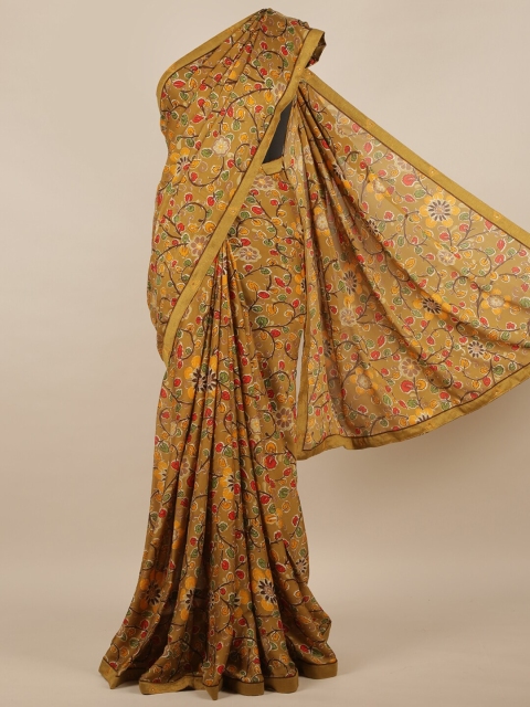 

Pothys Mustard & Red Floral Poly Chiffon Saree