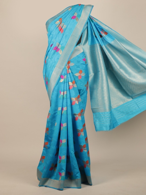 

Pothys Blue & Grey Floral Zari Jute Silk Saree
