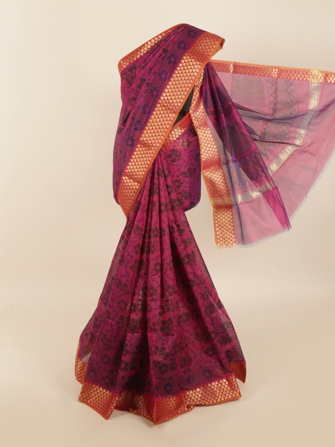

Pothys Violet & Gold-Toned Floral Silk Cotton Saree