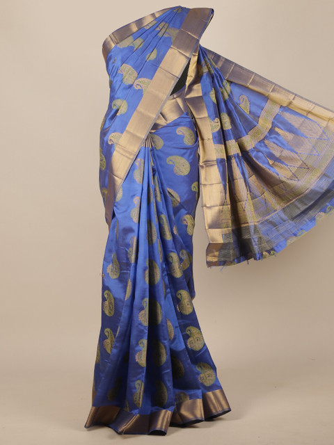 

Pothys Blue & Golden Bagh Zari Jute Silk Saree