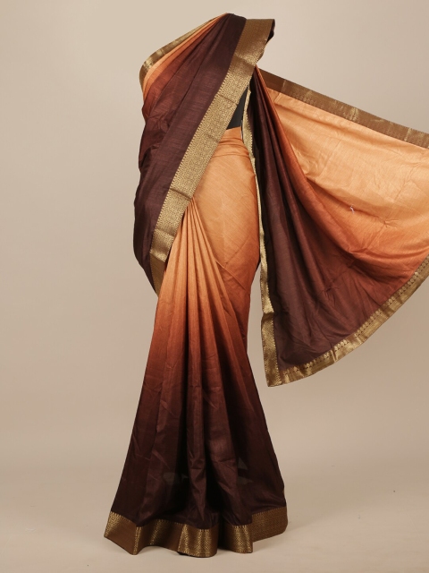

Pothys Peach-Coloured & Brown Tie and Dye Zari Jute Silk Saree