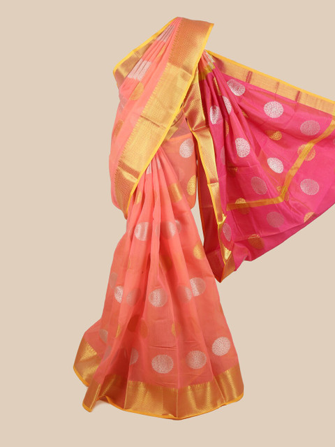 

Pothys Pink & Gold-Coloured Ethnic Motifs Woven Design Saree