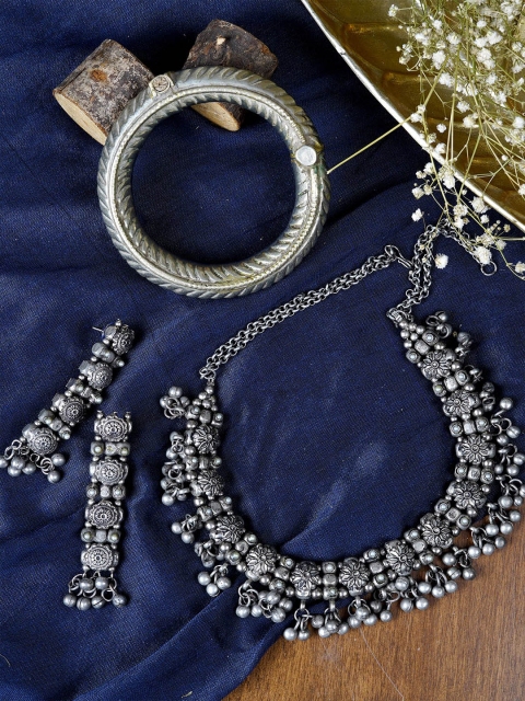 

TEEJH Oxidised Silver-Toned Jewellery Set