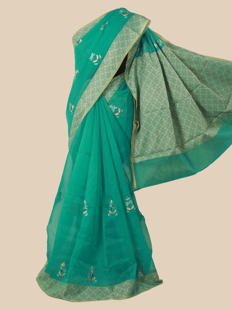 

Pothys Green & Grey Floral Saree