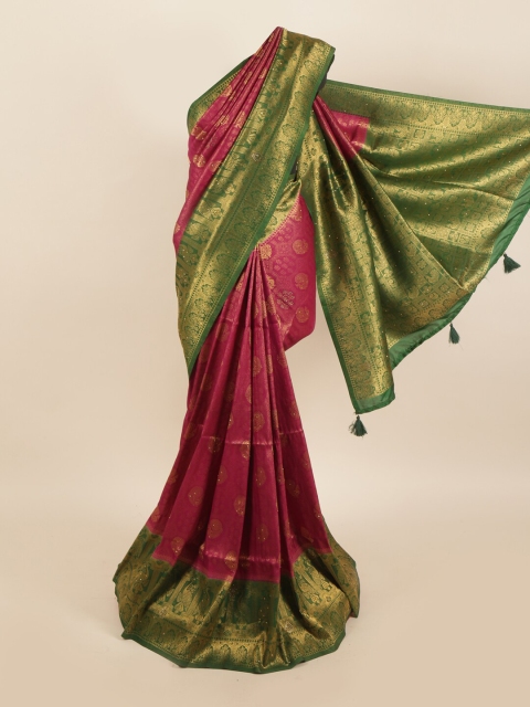 

Pothys Violet & Green Woven Design Zari Jute Silk Saree
