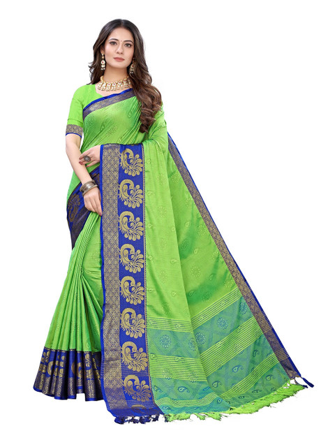

KALINI Green & Blue Woven Design Art Silk Saree