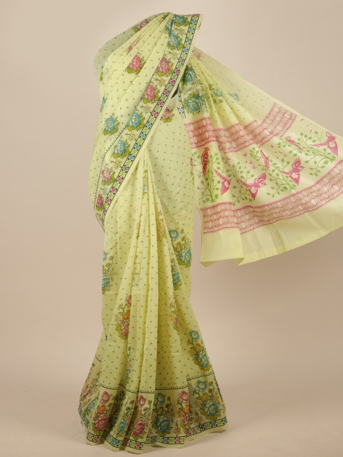 

Pothys Green & Pink Floral Cotton Blend Saree