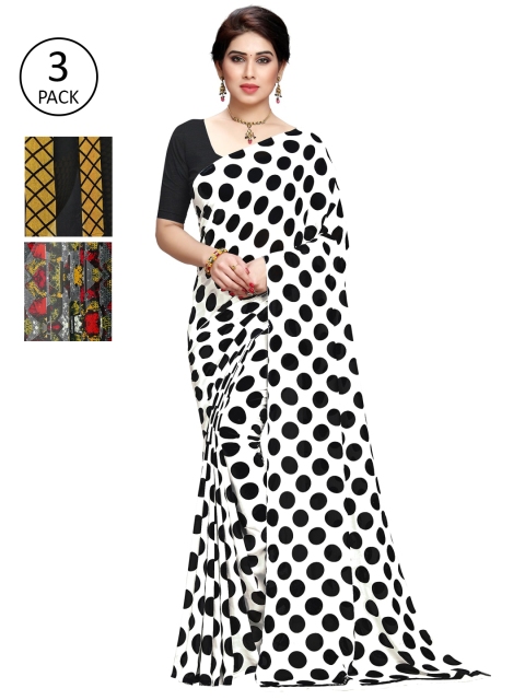 

KALINI Pack Of 3 Multicoloured Printed Sarees, Black