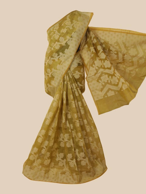 

Pothys Green & Silver-Toned Floral Saree