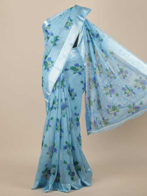 

Pothys Blue & Green Floral Cotton Blend Saree