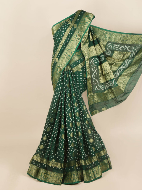 

Pothys Green & Gold-Toned Bandhani Zari Art Silk Saree