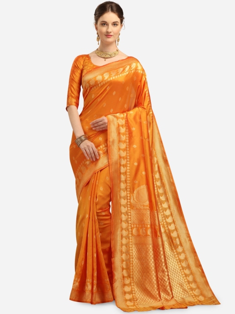 

KALINI Yellow & Gold-Toned Paisley Zari Silk Blend Fusion Banarasi Saree