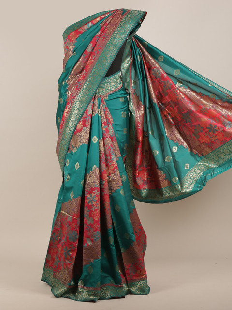 

Pothys Green & Red Floral Zari Art Silk Saree