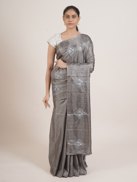 

Pothys Grey & Silver-Coloured Ethnic Motifs Art Silk Saree