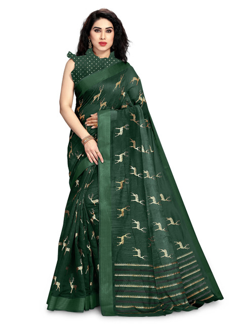 

KALINI Green & Brown Zari Saree