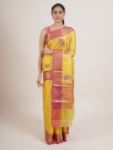 

Pothys Yellow & Pink Embellished Saree
