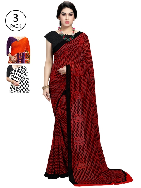 

KALINI Pack Of Three Printed Saree, White
