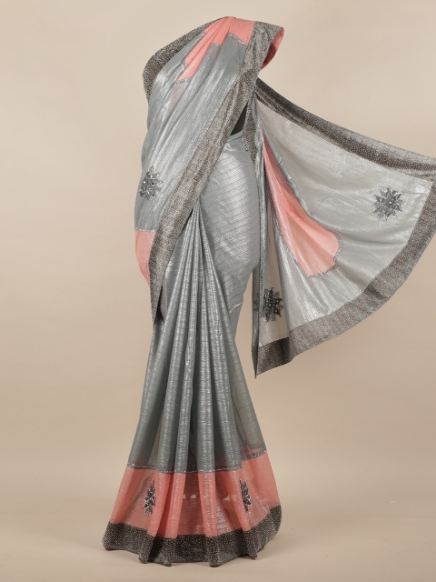 

Pothys Grey & Peach-Coloured Embellished Beads and Stones Saree
