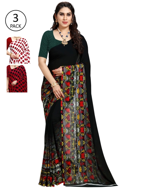 

KALINI Multicolour Printed Poly Georgette Daily Wear Sarees-Pack of 3, Red