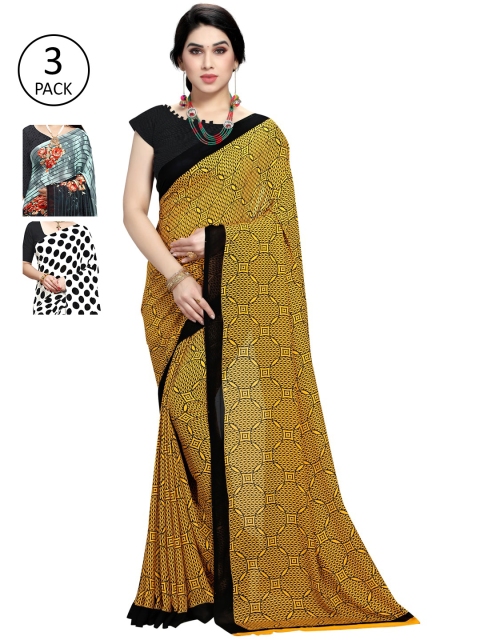 

KALINI Women Pack of 3 Printed Sarees, White