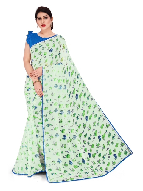 

KALINI Green & White Floral Bagh Saree