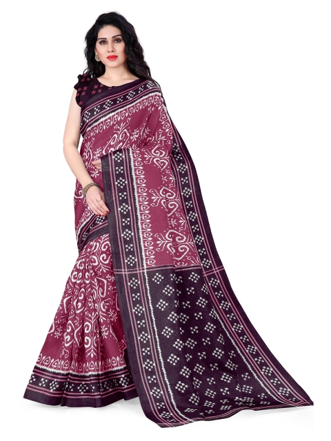

KALINI Pink & Black Batik Art Silk Khadi Saree