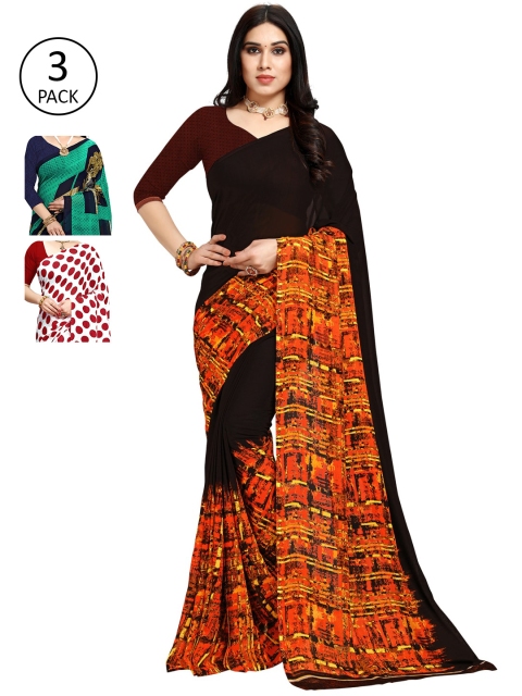 

KALINI Pack Of 3 Printed Poly Georgette Sarees, White
