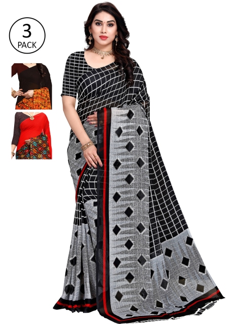 

KALINI Pack Of 3 Red & Black Saree