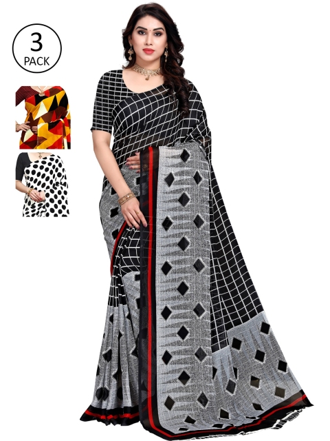 

KALINI Pack Of Three Printed Saree, White