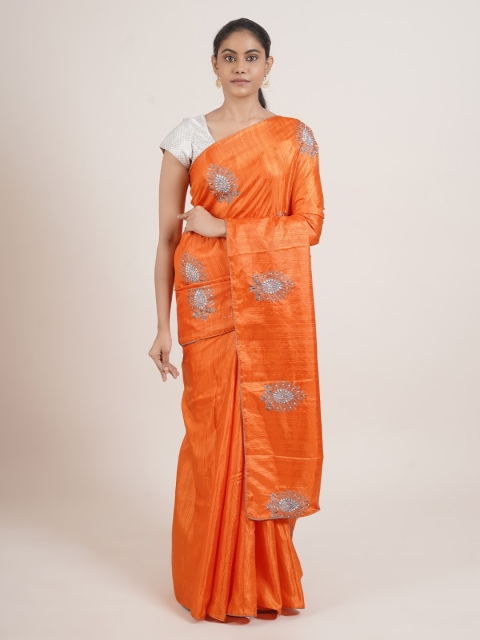

Pothys Orange & Grey Ethnic Motifs Embroidered Art Silk Saree
