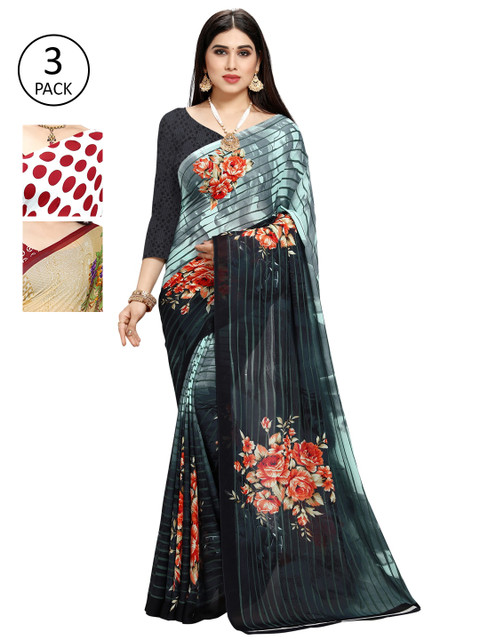

KALINI Pack Of 3 Sarees, Sea green