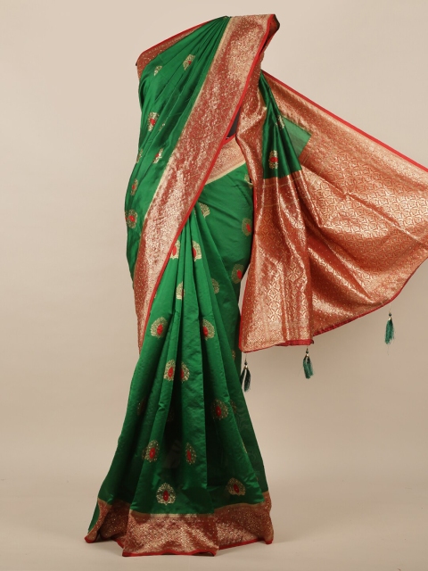 

Pothys Green & Red Ethnic Motifs Zari Jute Silk Saree