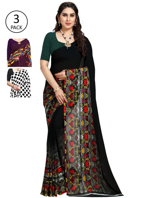 

KALINI Women Pack Of 3 Printed Poly Georgette Saree, White
