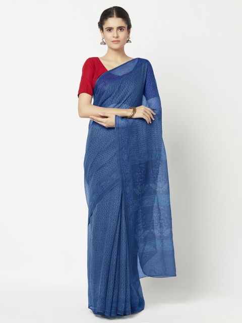 

Fabindia Blue & White Floral Silk Cotton Kota Saree