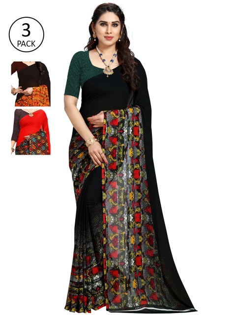 

KALINI Pack Of 3 Orange & Red Saree