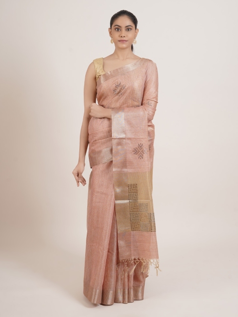 

Pothys Pink & Brown Ethnic Motifs Tissue Saree