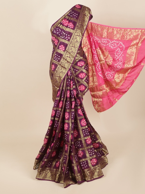 

Pothys Purple & White Bandhani Zari Art Silk Saree