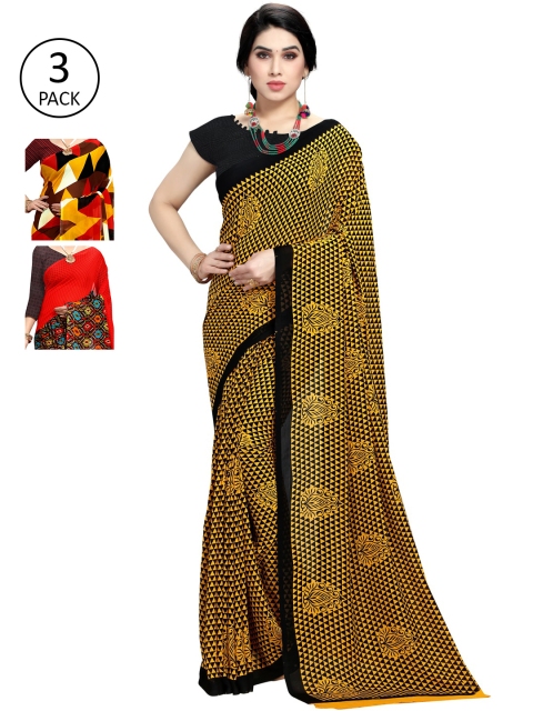 

KALINI Pack Of 3 Sarees, Yellow
