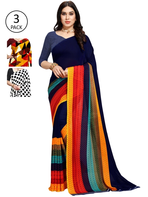 

KALINI Women Pack of 3 Printed Sarees, White