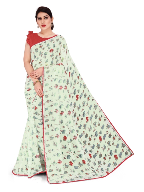 

KALINI Green & Red Floral Polycotton Saree