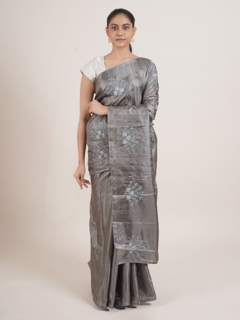 

Pothys Grey & Silver-Toned Floral Art Silk Saree