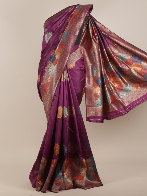 

Pothys Violet & Blue Floral Zari Art Silk Saree