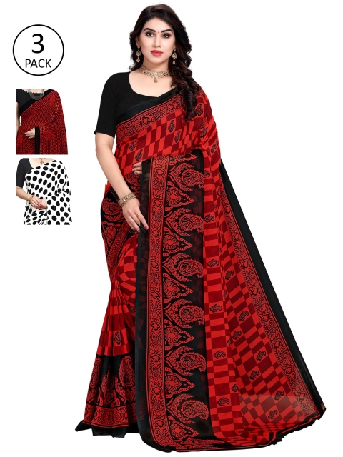 

KALINI Pack of 3 Poly Georgette Sarees, White