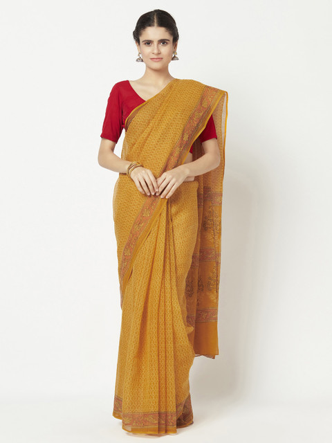 

Fabindia Mustard & Orange Silk Cotton Kota Saree