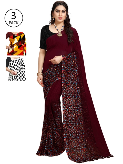 KALINI Pack Of Three Printed Saree, White