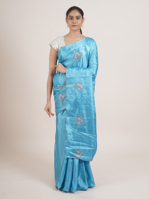 

Pothys Blue & Grey Floral Art Silk Saree