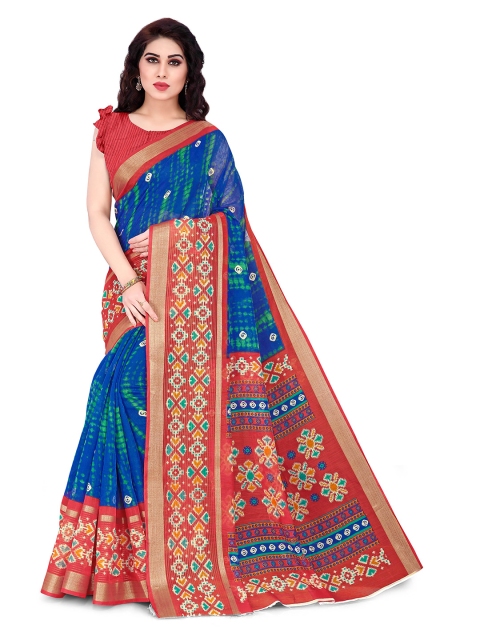 

KALINI Blue & Red Ethnic Motifs Polycotton Saree
