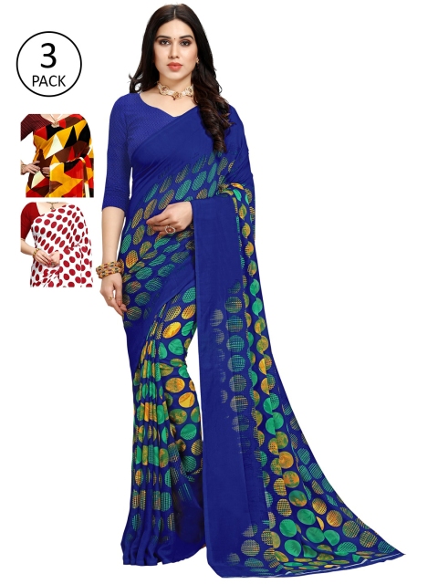 

KALINI Pack Of 3 Sarees, Blue